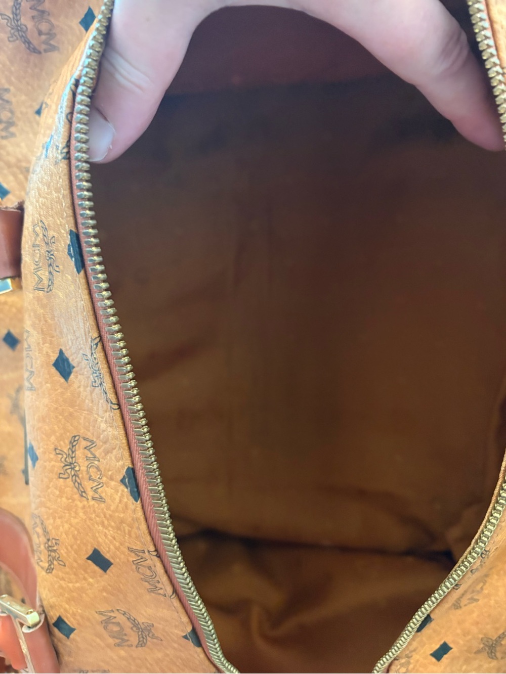MCM Visetos Cognac Large Travel Duffle with COA NO STRAP - Picture 7 of 8